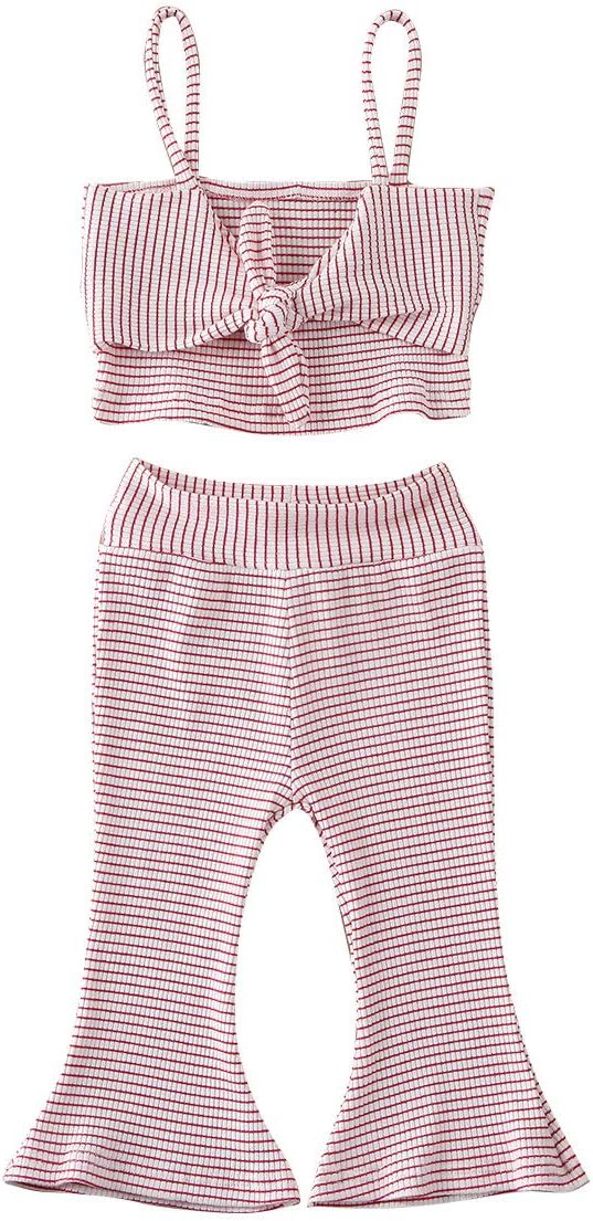 Toddler Baby Girl Clothes Set Striped Halter Tube Crop Top Bell Bottom Pants Leggings Summer 2PCS Outfits Set