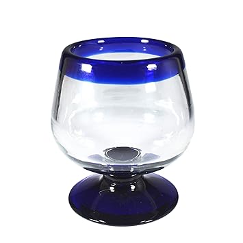 Brandy - Juego de 4 copas de cristal con borde azul: Amazon ...