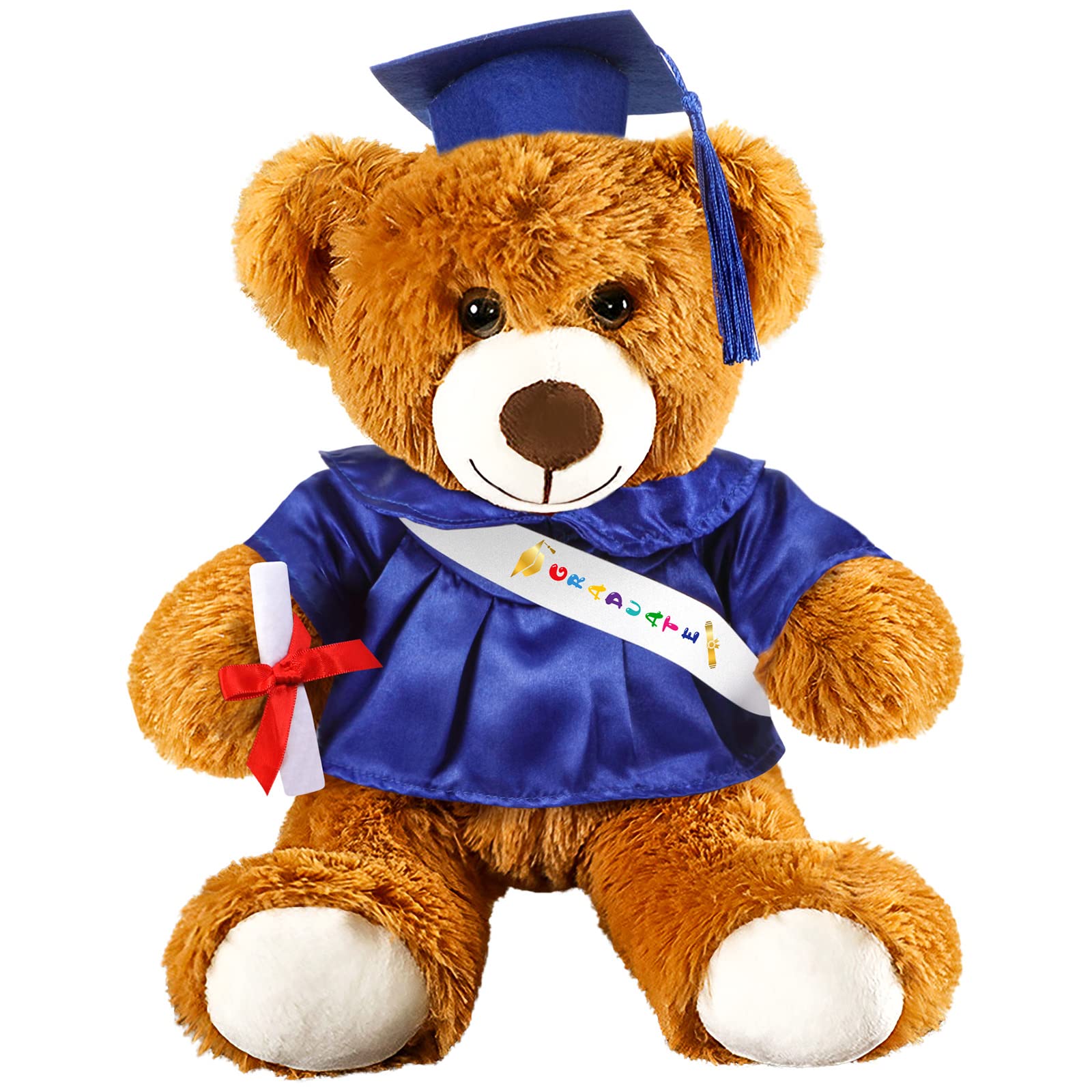 Photo 1 of Foilswirl Graduation Bear 2025 with Gown Cap Tassel 14” Royal Blue Graduation Stuffed Animal Plush Bear Toy for Class of 2025 Prek Preschool Kindergarten High School College Graduate Gift