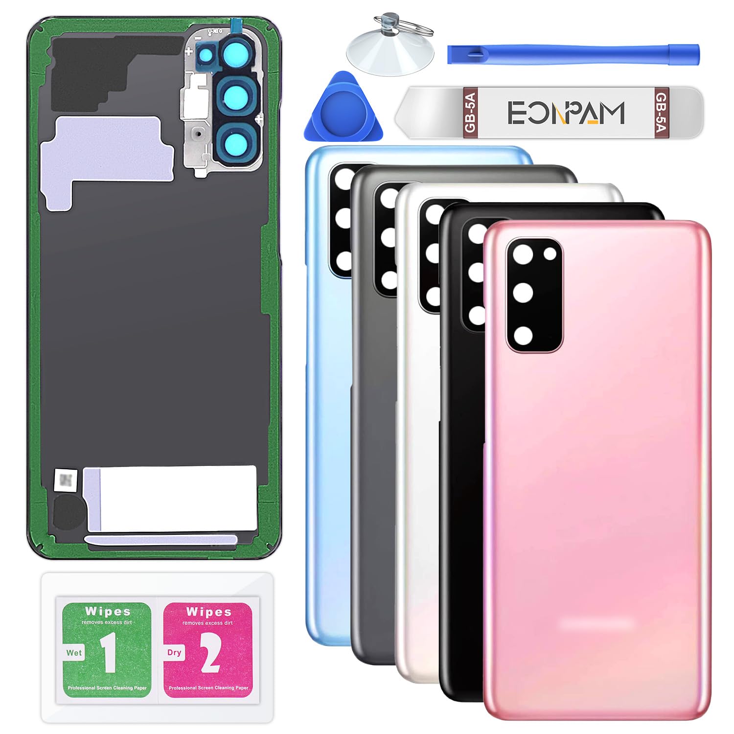 Eonpam Back Cover Glass for Samsung Galaxy S20 G980, G981 Rear Glass Replacement with Camera Lens + Repair Kit Genuine Rear Housing (Cloud Pink)