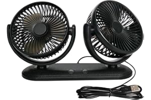 TriPole Car Fan Portable Dual Head Electric Vehicle Mounted USB 300 Degree Rotation Auto Cooling Fan 3 Speed Strong Wind Desk Fan for Dashboard SUV RV Truck Sedan Home Office