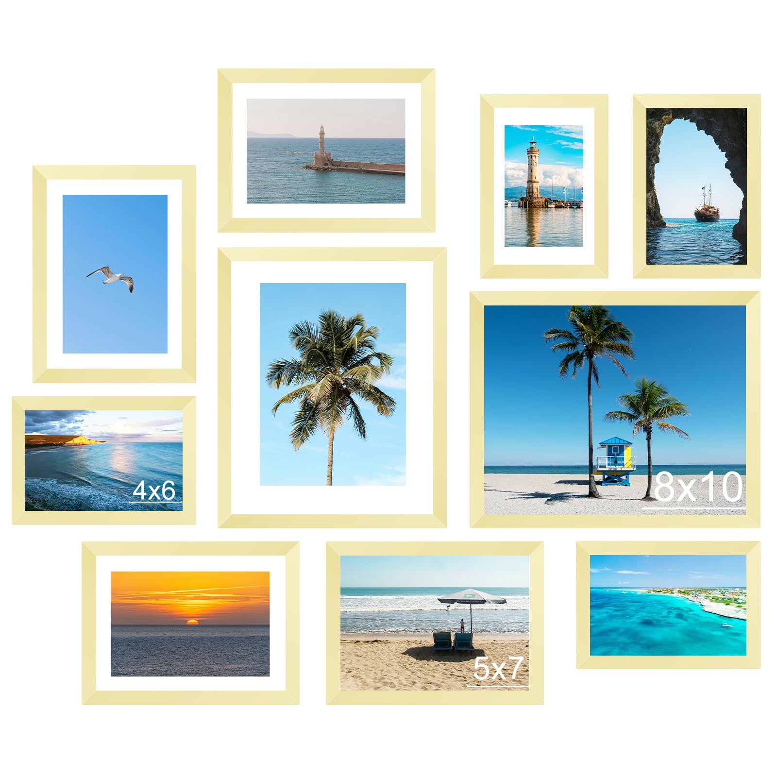 Photo 1 of JCJMY 10 Packs Picture Frames Collage Wall Decor for Wall Hanging or Tabletop, 8x10, 5x7, 4x6 Multi Sizes Photo Frames, Collage Picture Frames for Family Wall Decor, Gallery Wall Frame Set, Gold
