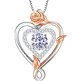 RIVIKO Infinity Heart Symbol Rose Birthstone Necklace for Women,925 Sterling Silver Heart Pendant Necklaces,Anniversary Valentines Jewelry Birthday Mothers Day Gifts for Mom Her Wife Women Girlfriend