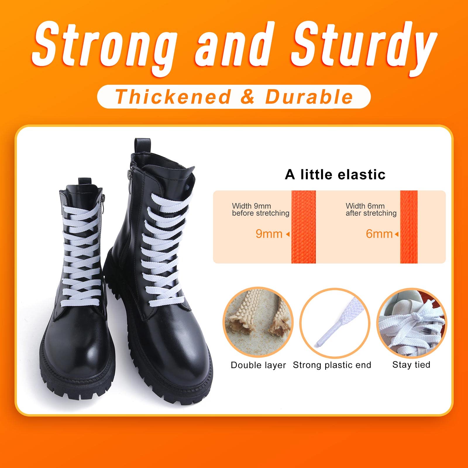 VSUDO Flat Double Layer Shoe Laces for Sneakers, Thick Flat Sneakers Shoelaces