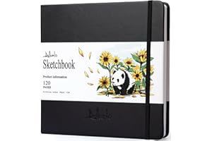 ALKALO Square Sketchbook for Drawing, 120 Pages Sketch Book, 122LB/180GSM Thick Paper, Mixed Media Sketchbook for Charcoal Pencil, Inks Pen, Colored Pencil, Acrylic Marker, Oil Pastel