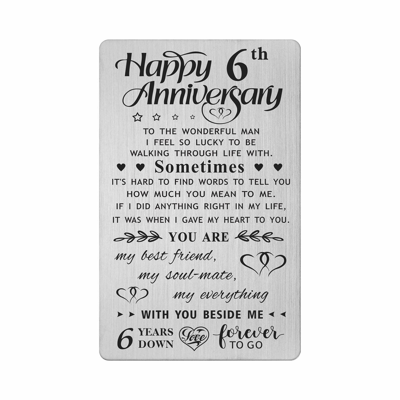 FALOGI 6th Wedding Anniversary Card Gifts for Him Husband, Happy 6 Year Anniversary Card Presents, Metal Engraved Wallet Card