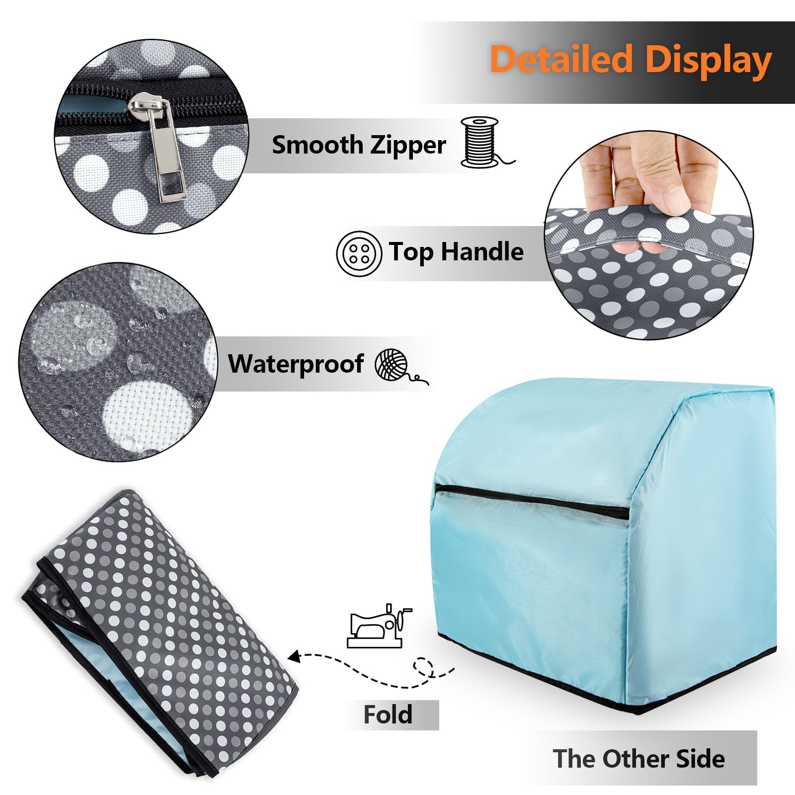 Sewing Machine Cover with Storage Pockets,serger Dust Covers Heavy Duty Waterproof Nylon Case,Fits Most Standard Singer Brother Machines Overlock Tool Accessories,Grey Dots