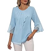 Blooming Jelly Womens Dressy Casual Blouses 3/4 Sleeve Ruffle Business Tops Summer Work Shirts 2025