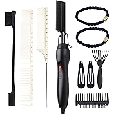 Homfu Electric Hot Comb Hair Straightener Heat Pressing Comb Curling Flat Iron Curler Hair Straightener Brush for Natural Black,Anti-Scald Beard Straightening Electric Press Comb (Black-3-Gear)