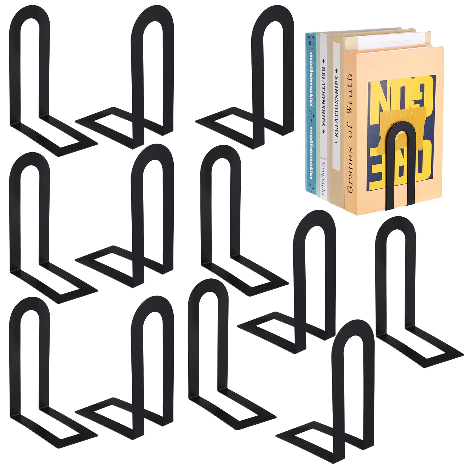 Photo 1 of Chunful 12 Pcs Modern Metal Book Ends for Shelves Decorative Small Bookends Book Shelf Organizer Minimalist Design Stopper to Hold Books for Home Office (5.5 * 3.75 * 2.25inch,Black)
