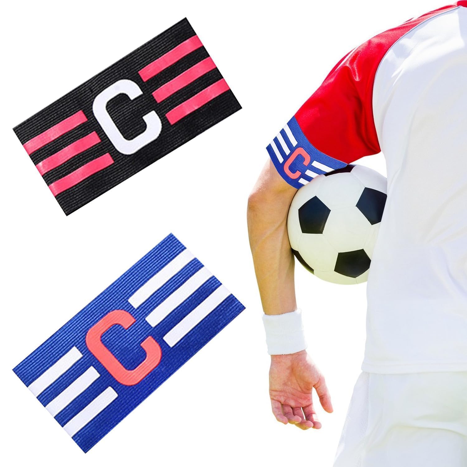 L0famy 2Pcs Captain Armband Football, Captains Armband, Adjustable Multicoloured Captain Armband, Youth Captains Armband, Elastic Sports Arm Bands, for Adult, Sport-Armbander For Hockey, Rugby