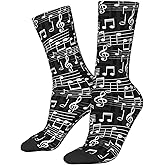 JKJOJIA Cool Musical Music Note Novelty Socks For Men Women, Funny Crazy Crew Socks Casual Dress Socks Gifts