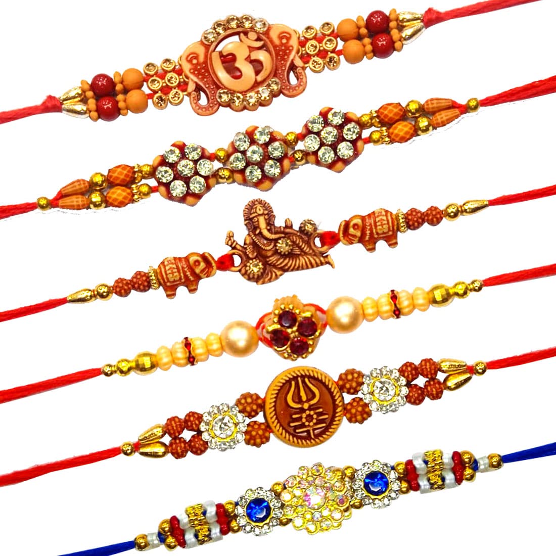 Tuelip Set of 6 Rakhi for Brother Raksha Bandhan Handmade Bracelet for Bhaiya Bhabhi Rakhi Bracelet, Indian Designer Latest Rakhi for Brother Rakhee Thread Fancy Rakhi