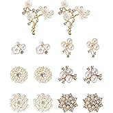 Craftdady 21 PCS Faux Pearl Rhinestone Flower Buttons Pearl Rhinestone Buttons Alloy Floral Embellishments Brooch for Crafts Jewelry Making DIY Wedding Decorations Clothes Bags Shoes Supplies