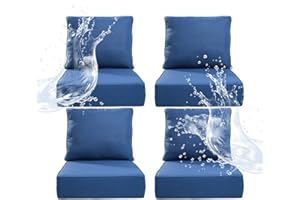 Artfurniz 6" Thicker Outdoor Chair Cushion 4 Sets - 24" *24" *6" Waterproof Patio Furniture Cushions with Removable Cover, 28D High Density Sponge Filling Thicken Outdoor Patio Cushions - Blue