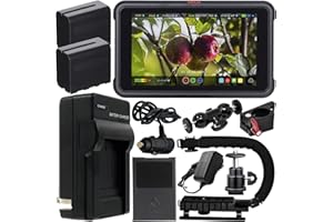 Atomos Ninja V 5" 4K HDMI Recording Monitor with Power Bundle & Accessory Kit – Includes: 2x Extended Life NP-F975 Batteries with Charger, Action Grip Stabilizer, Rotating Monitor Mount & MORE