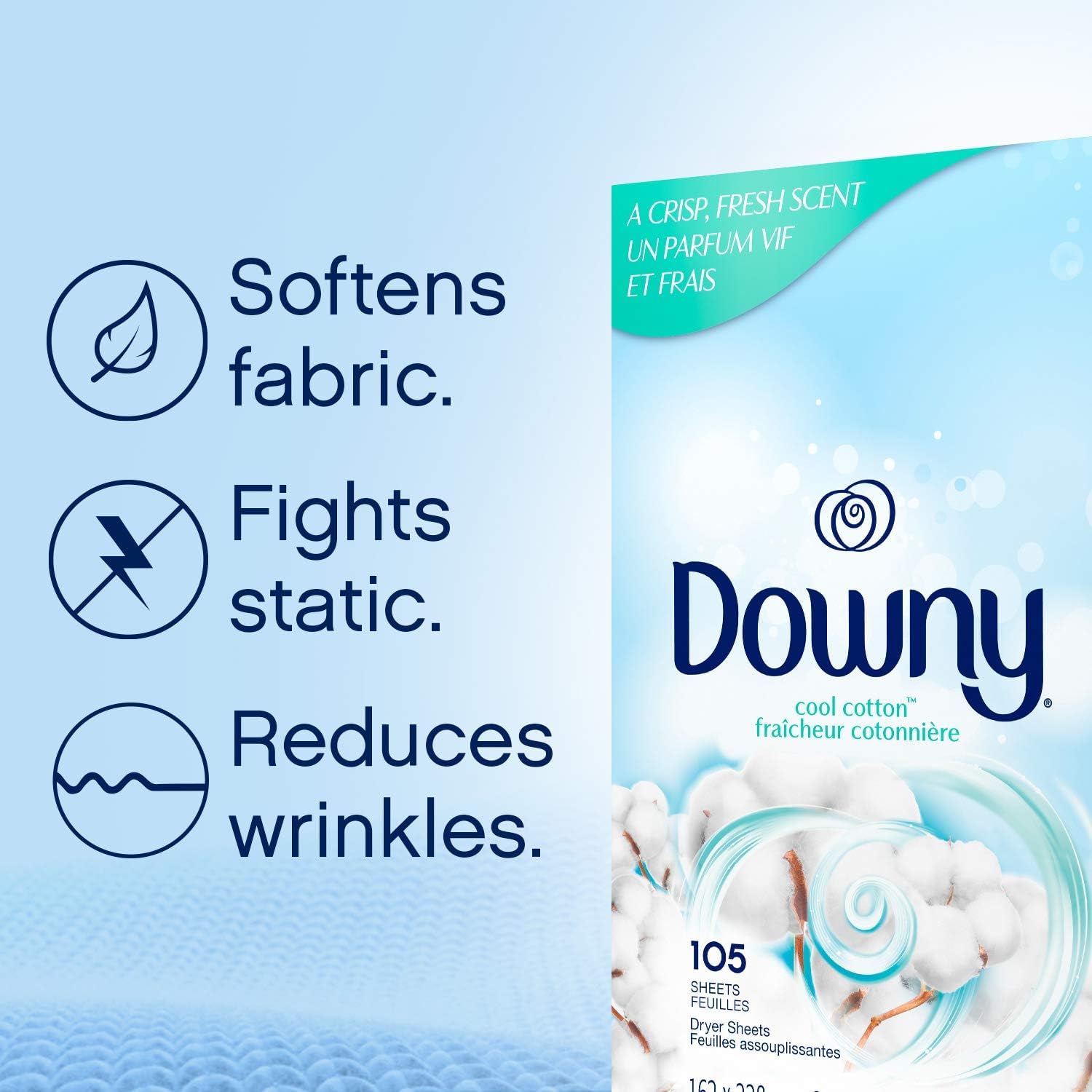 Downy Dryer Sheets Laundry Fabric Softener, Cool Cotton, 240 Count, Packaging may vary