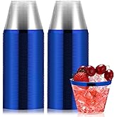 Norme 50 Pcs Plastic Cups 9 oz Rimmed Plastic Cups Heavy Duty Wine Glasses Cocktail Glasses Drinking Tumblers for Valentine's Day, Easter, Weddings, Birthdays Parties(Blue)