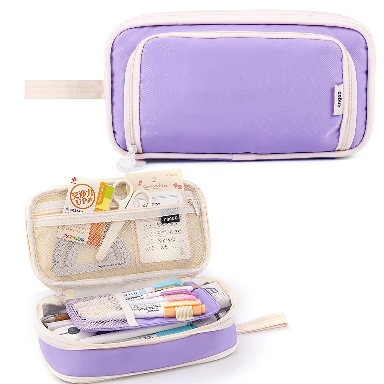 MAMUNU Big Capacity Pencil Cases Multi Compartment Pencil Pouch Aesthetic for Girls Women, Portable Pencil case with Handle Stationery Organizer Pen Bag with Zipper for College School Office (Purple)