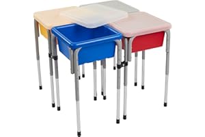 ECR4Kids 4-Station Sand and Water Adjustable Play Table, Sensory Bins, Primary