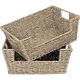 StorageWorks Wicker Storage Basket for Pantry Organizers and Storage, Stackable Seagrass Pantry Baskets for Shelves, 2-Pack