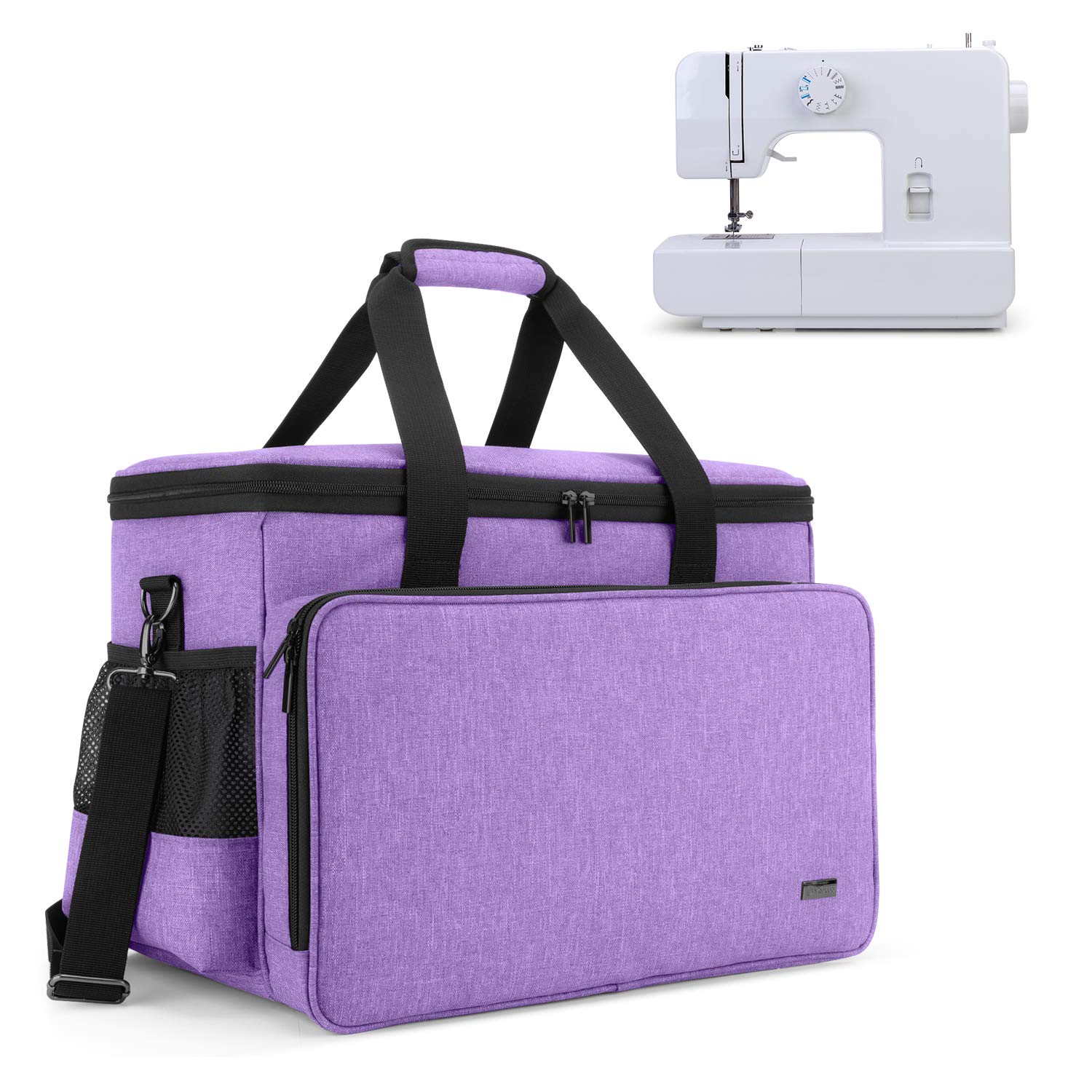 Yarwo Sewing Machine Carrying Case with Bottom Wooden Board, Universal Sewing Machine Bag Compatible with Most Major Sewing Machine and Accessories, Purple