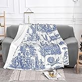 Marseilles Toile Willow Ware Blue White Throw Blanket 50"X40" Lightweight Flannel Throws Blankets for Couch Bed Sofa Living Room Bedroom Home Decor,Soft Cozy Fluffy Fuzzy Plush Blanket for All Season