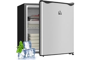HOMCOM Mini Freezer Countertop, 1.1 Cu.Ft Compact Upright Freezer with Removable Shelves, Reversible Door for Home, Dorm, Apartment and Office, Silver
