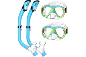 Jwintee Kids Snorkel Set, Dry Top Snorkeling Gear for Kids, Diving Mask for Youth Boys Girls Age 5-15, Tempered Glass Swimming Goggles Combo Set, Anti-Fog Panoramic View Kids Snorkel Set