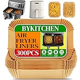 BYKITCHEN 300PCS Air Fryer Liners for Ninja Dual Airfryer, Rectangle Disposable Air Fryer Parchment Paper Compatible with Ninja DZ201/ DZ401/ DZ550, Bella Slim Airfryer &More, Air Fryer Accessories