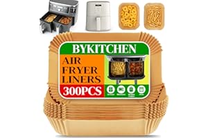 BYKITCHEN 300PCS Air Fryer Liners for Ninja Dual Airfryer, Rectangle Disposable Air Fryer Parchment Paper Compatible with Ninja DZ201/ DZ401/ DZ550, Bella Slim Airfryer &More, Air Fryer Accessories