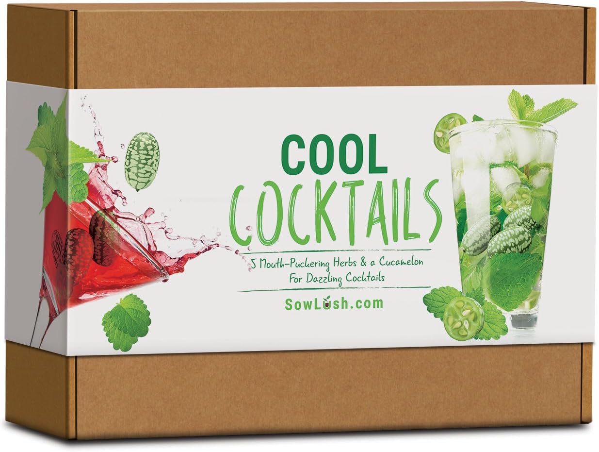 Cool Cocktails Gift Seed Kit. 5 Mouth-Puckering Herbs & a Cucamelon for Dazzling Cocktails. Easy to Grow.