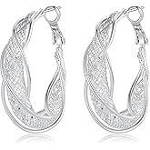 Hius 18K Gold Plated Filigree Earrings for Women, Chunky Gold Twisted Hoop Earrings, Disco Earrings for Women，Cubic Zirconia Hoop Dangle Elegant Earrings