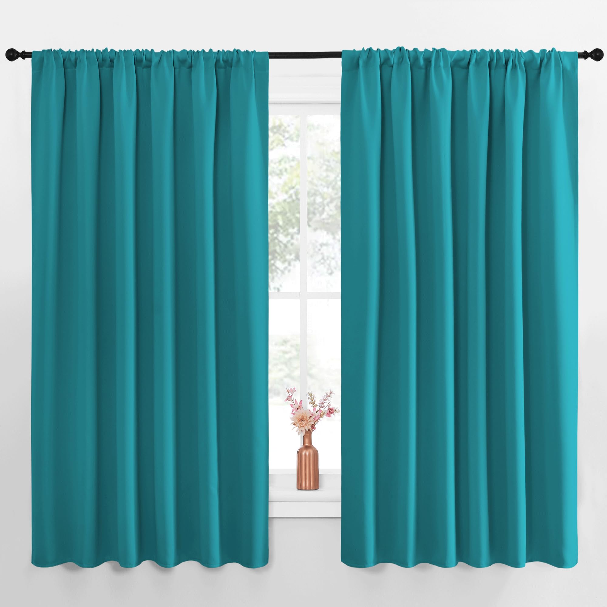 NICETOWN Blackout Curtains for Bedroom, Blackout Curtain Panels, Peacock Blue, 1 Pair, 70 by 63-inch, Window Treatment Energy Saving Thermal Insulated Solid Rod Pocket Blackout Drapes/Draperies Image