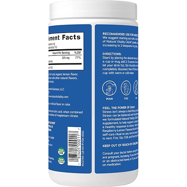 NATURAL VITALITY CALM MAGNESIUM 16OZ POWDER | RASPBERRY LEMON FLAVORED SUPPLEMENT | NON-GMO, VEGAN & GLUTEN FREE FORMULA