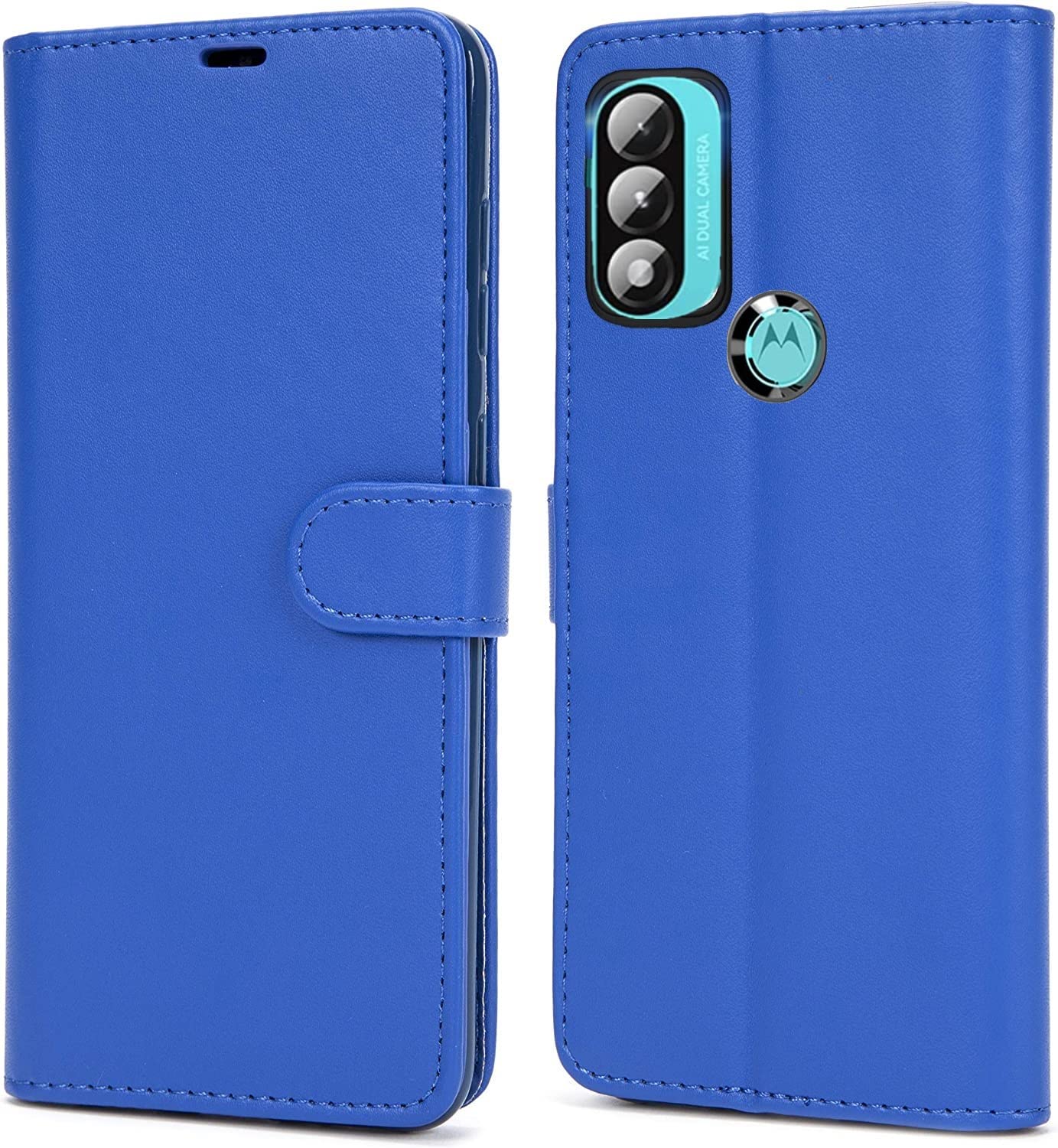 NWNK13 For Motorola Moto E20 / E30 / E40 Case Leather Wallet Book Flip Folio Stand View Magnetic Closure with Card Slots Cover for Moto E30 (Blue)