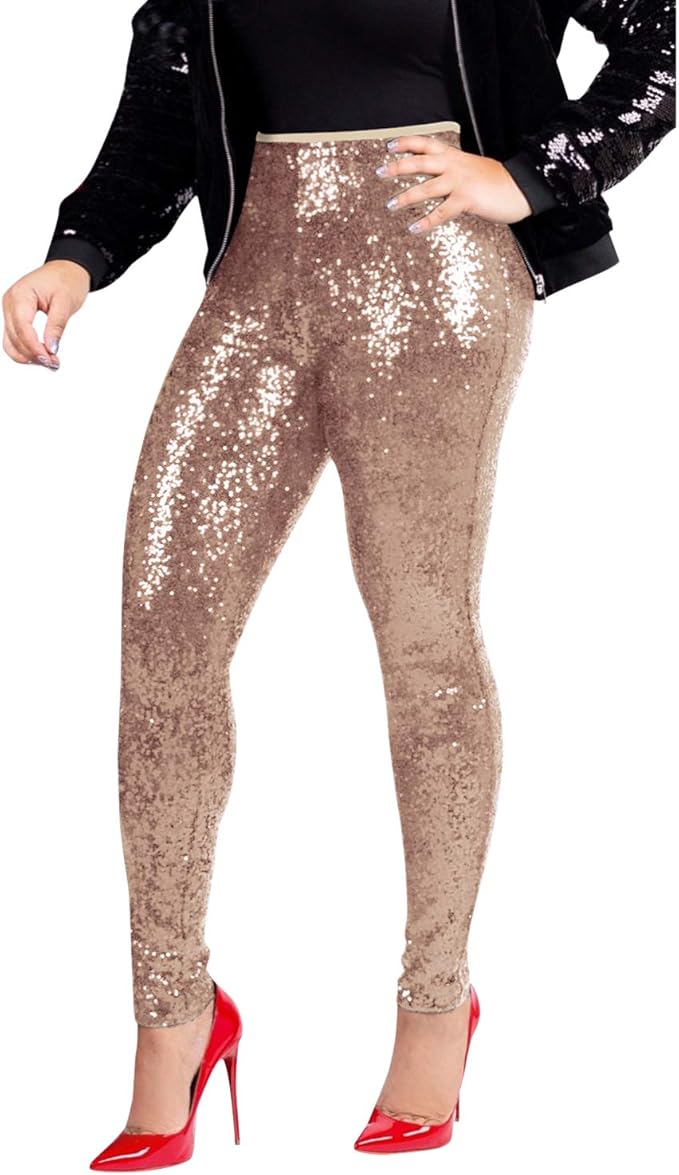 IQYU Pailletten Leggings voor Dames Rood: Metallic Leggings Dames Zilver-Glitter Broek Zwart Dames Party Pailettenbroek Skinny Joggingbroek Lichte Zomerbroek Glitzer-Leggings 70Er Disco Rave Dans