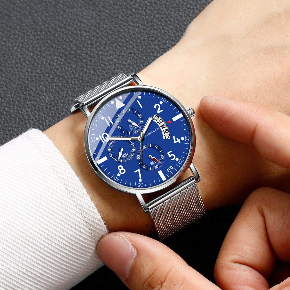 Smemek Montre Homme Montres Bracelets Etanche Chronographe Classique Montres en Acier Inoxydable Grand Cadran Date Analogique Quartz Montres (G)