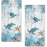 qiuhuang Sea Turtle Hand Towels Set of 2 Breathable Ocean Beach Hand Towels Highly Absorbent Tropical Coastal Bath Towels for Gym Hotel Decorative Summer Kitchen Towels 28.7x13.7 Inc