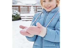 Kids Waterproof Insulated Ski Mittens with String Cord Toddler Snow Gloves for Winter Outdoor Thermal Hand Protection