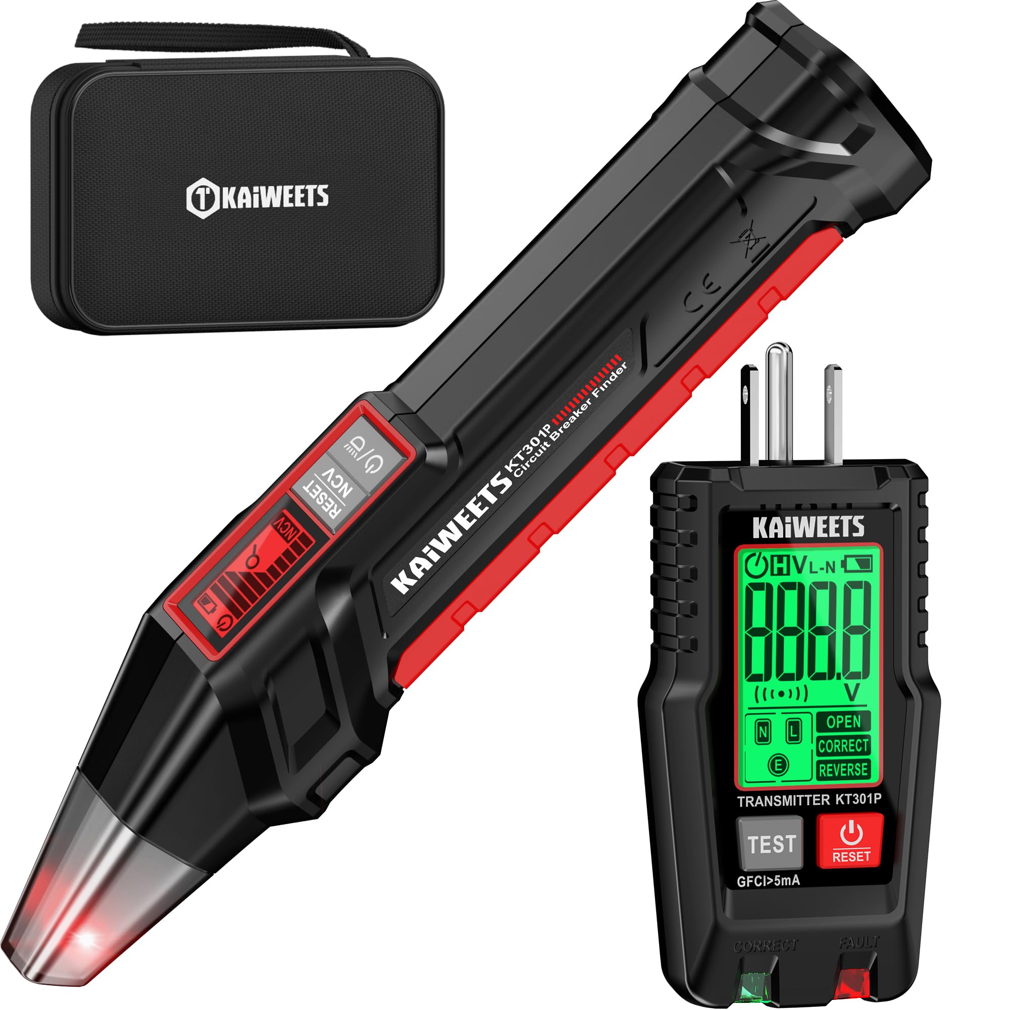 Photo 1 of KAIWEETS Circuit Breaker Finder with LCD Display, GFCI Outlet Tester, Electrical Circuit Tracer Tool with NCV Test & Flashlight, Includes Carrying Case - KT301