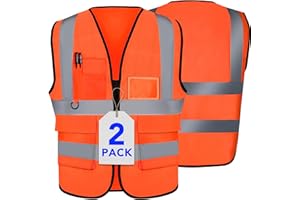 XPCARE 2-Pack Hi Vis Reflective Safety Vest with Pockets,High Reflective Strips Zipper Work Vest for Men and Women,Orange