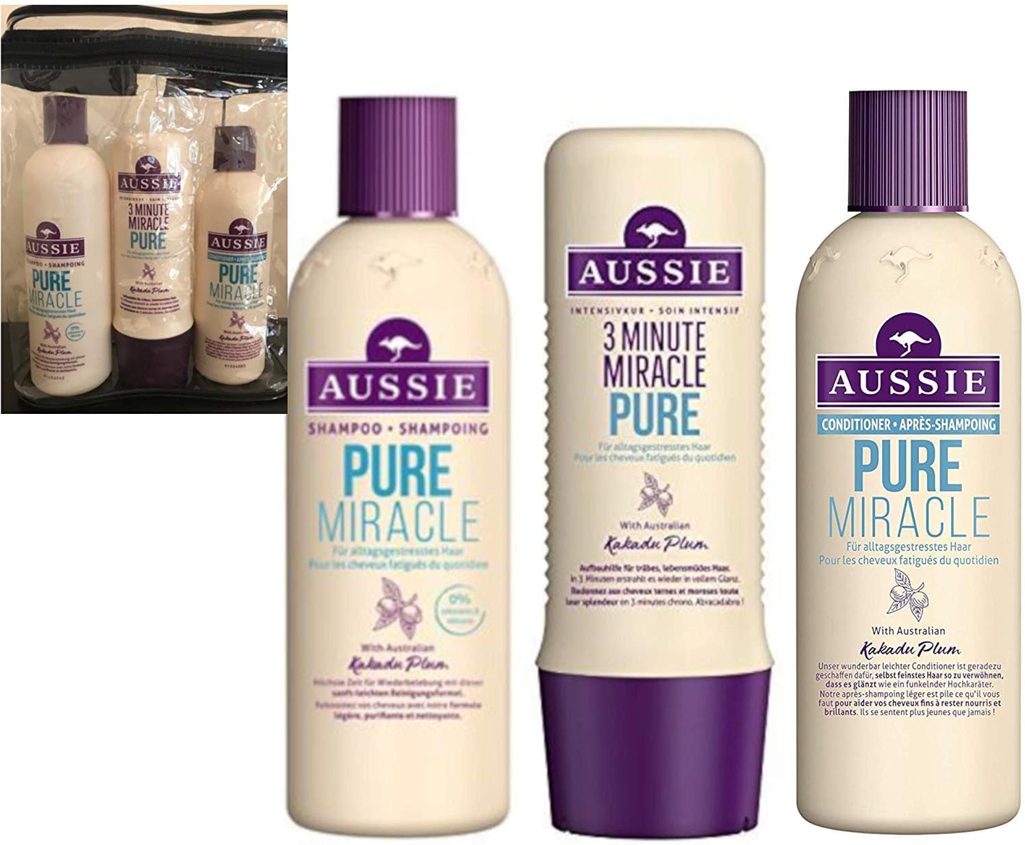 Aussie Pure Gift Set Shampoo 300ml Conditioner 250ml 3 Minute