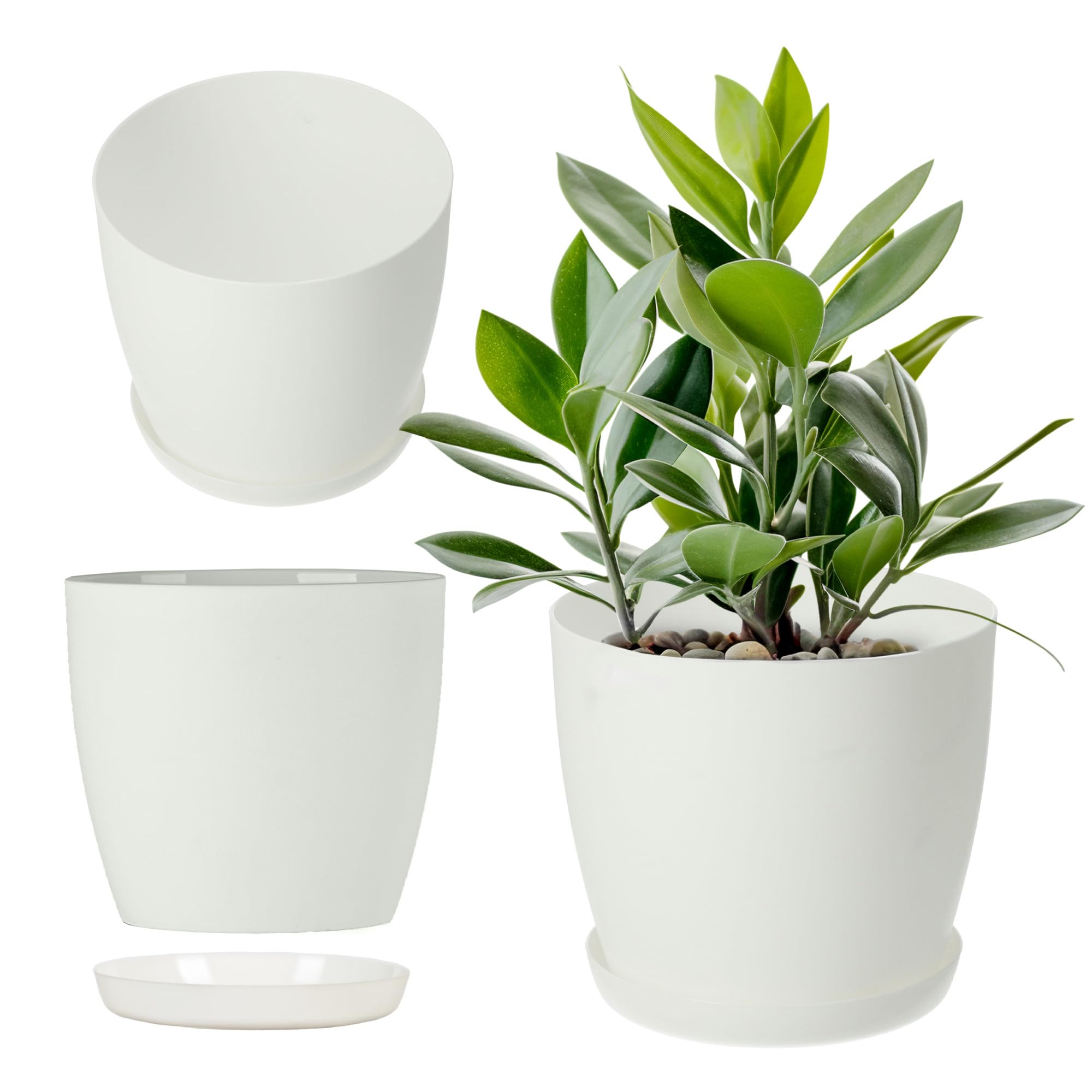 KADAX Plant Pot, Indoor Flowerpot with Saucer for Houseplants, Stylish Planter with Elegant Matte Finish for Succulents, Herbs, Flowers (⌀ 12 cm, White)