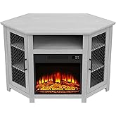 47" Corner Fireplace TV Stand Up to 55" TVs with 18" Electric Fireplace, Rustic Media TV Stands for Living Room, Television Stands with Adjustable Shelves, Entertainment Media Stand (Gray)