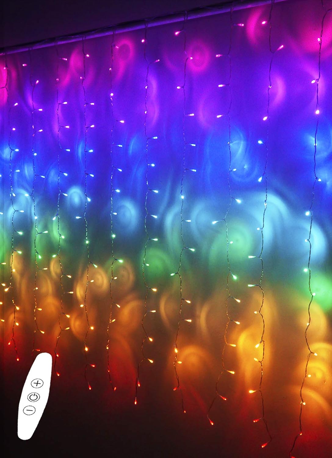 LED Rainbow String Curtain Lights with Dimmer Switch, USB Rainbow Fairy Icicle lights for Girls Room, Teen Room, Bedroom Decor, Mermaid & Unicorn Room Décor, Birthday,Party, Christmas Décor,Wall Decor