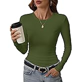 GEMBERA Womens' Crewneck Long Sleeve Slim Fitted Casual Top T-Shirts Stretchy Basic Shirt