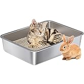 Nyutu Stainless Steel Litter Box - Metal Cat Litter Box -4“ H Cat Litterbox Low Entry Pet Toilet Supplies for Kitty, Kitten, Rabbit, Puppy,No Stick Easy Clean-No Smell