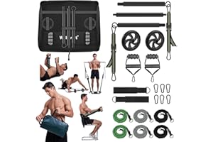 WeluvFit Home Gym Equipment - Portable Multi-Functional Core Strength Training / All in 1 Handbag at Home Gym | Pilates Bar Kit with Resistance Bands | Removable Abs & Adjustable Straps |for Travel