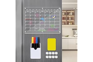 SHTALHST Acrylic Calendar for Fridge, Magnetic Acrylic Calendar Monthly for Fridge Magnetic Calendar for Refrigerator Board Reusable Planner Acrylic Dry Erase Board 4 Markers with 4 Colors(16"x12")